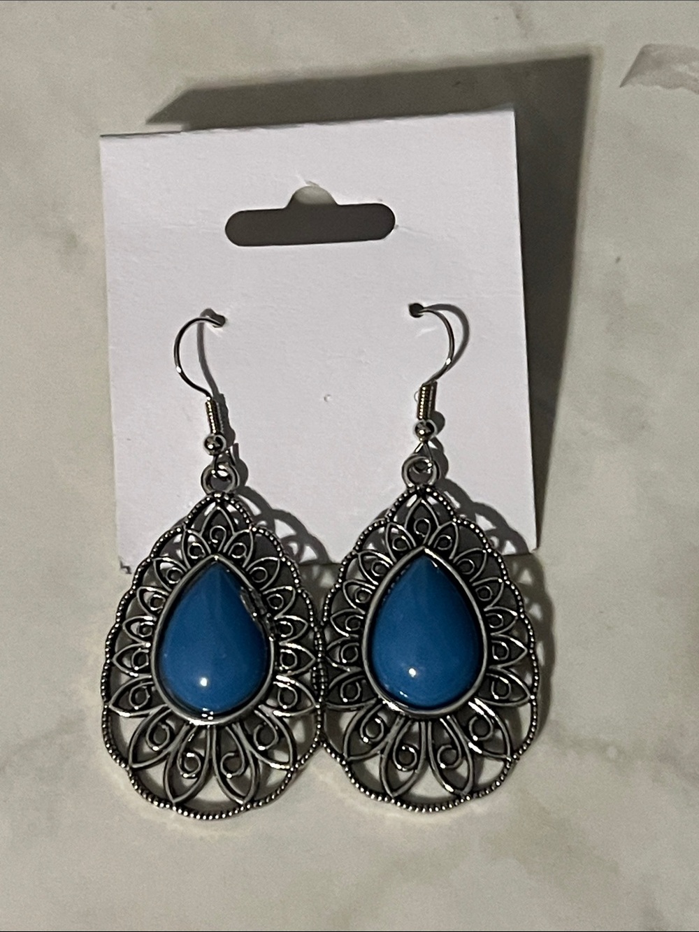 Paparazzi Blue Teardrop Filigree Dangle Earrings